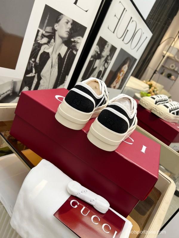 2025 Women Gucci Black White Canvas Sneakers LY00270