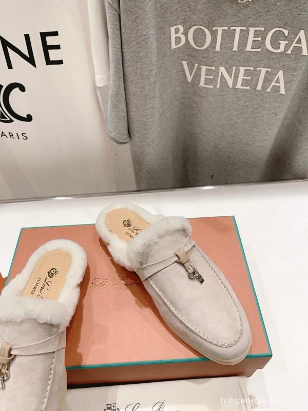2024 Slippers LP Beige Suede Fur Loafer