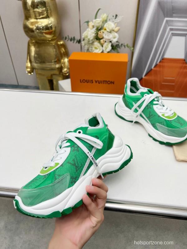 2025 Unisex Louis Vuitton Green White Leather Mesh Rubber Sneakers Monogram LY00340