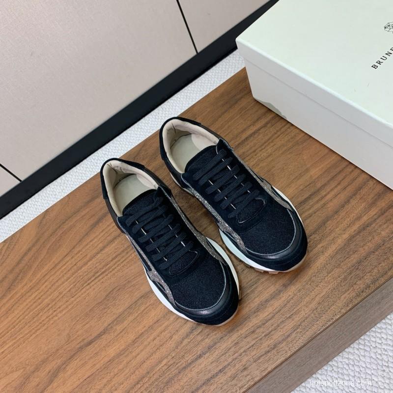 2025 Unisex Brunello Cucinelli Black Brown Suede Leather Sneakers LY