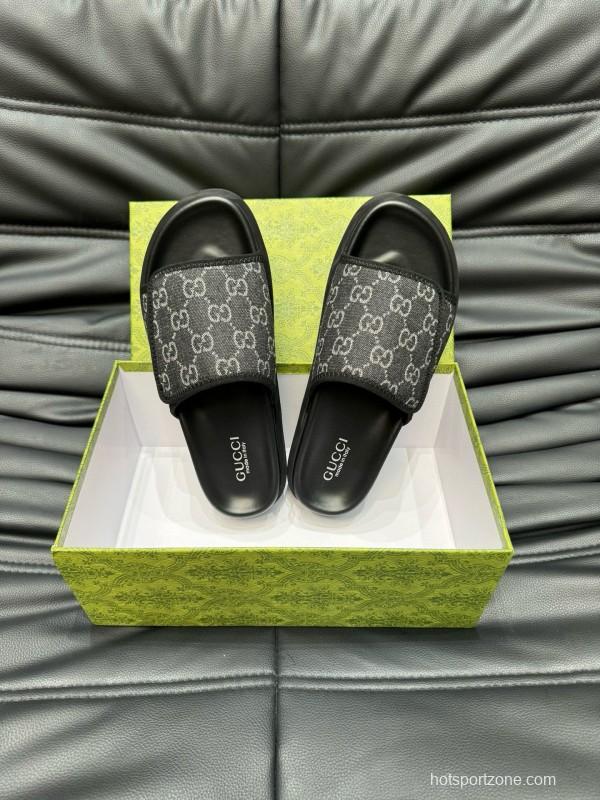 2024 Slippers Gucci Black Fabric Slippers MJ00200