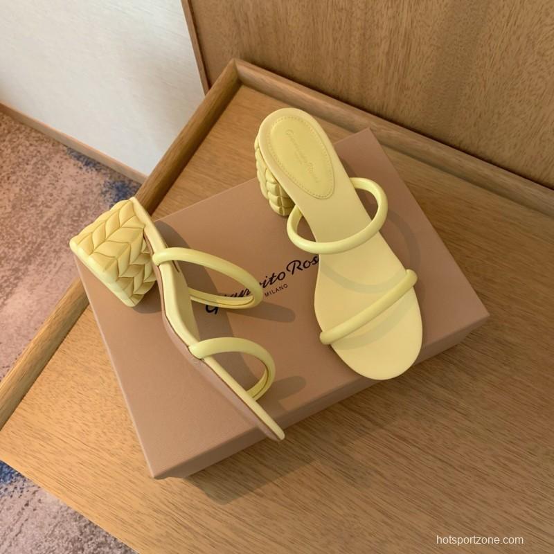 2025 Women Gianvito Rossi Yellow Leather Sandals