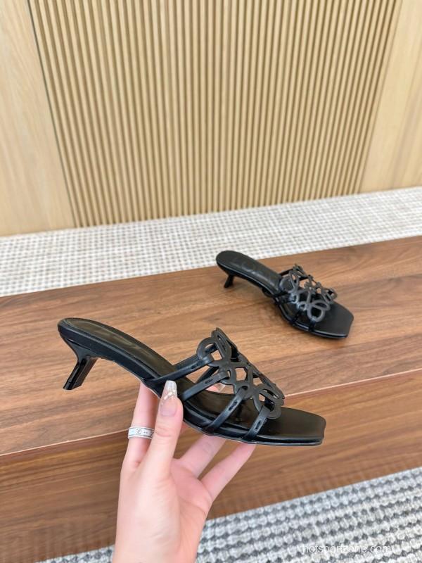 2025 Women Loewe Black Leather Heels LY00250