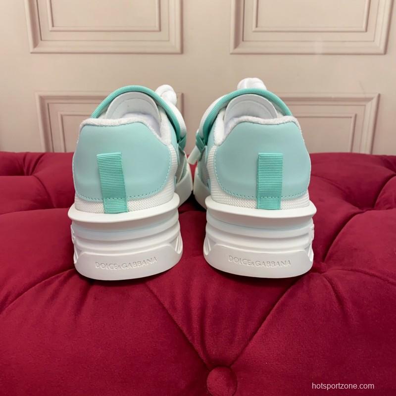 2025 Women Dolce & Gabbana White Mint Leather Mesh Sneakers