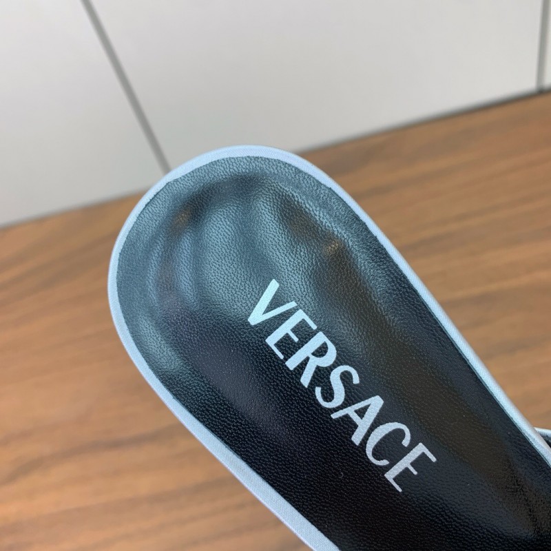 2025 Women VERSACE Silver Leather Slippers