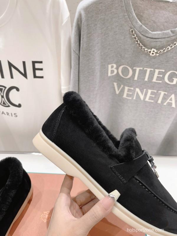 2024 Unisex Le Parmentier Black Suede Leather Wool Loafers MJ00310