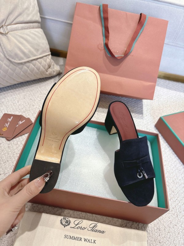 2025 Women LP Navy Suede Heeled Mules