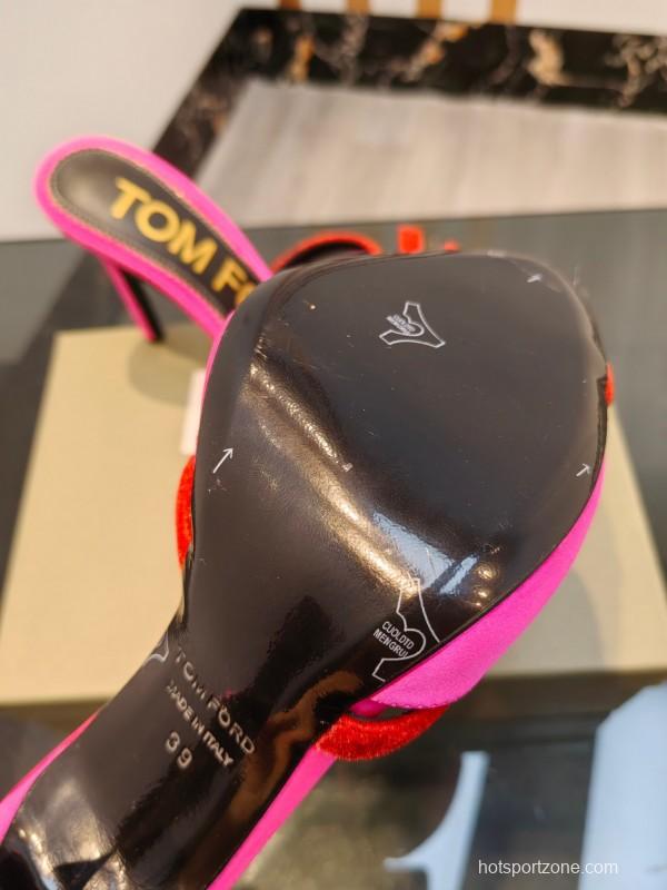 2025 Women TOM FORD Pink Red Silk Velvet High Heel Mules KFY00290