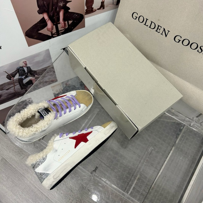 2025 Women GGDB White Red Shearling Leather Sneakers