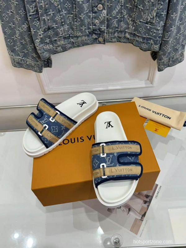 2025 Slippers Louis Vuitton Blue Canvas Slippers LY