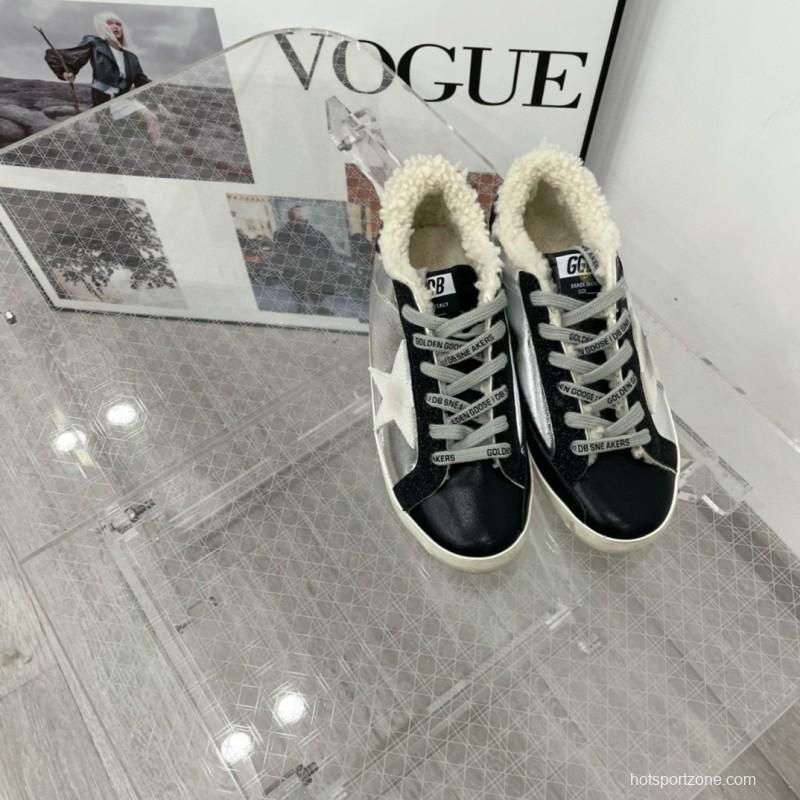 2025 Women GGDB Silver Black Leather Shearling Sneakers