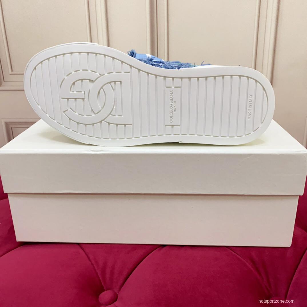 2025 Unisex Dolce & Gabbana Blue Green Denim Fabric Sneakers