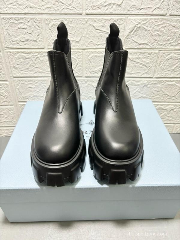 2024 Women Prada black leather short boots MJ00380