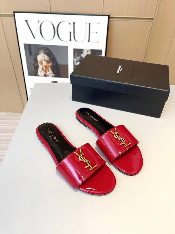 2025 Women Yves Saint Laurent Red Patent Leather Slippers LY00180
