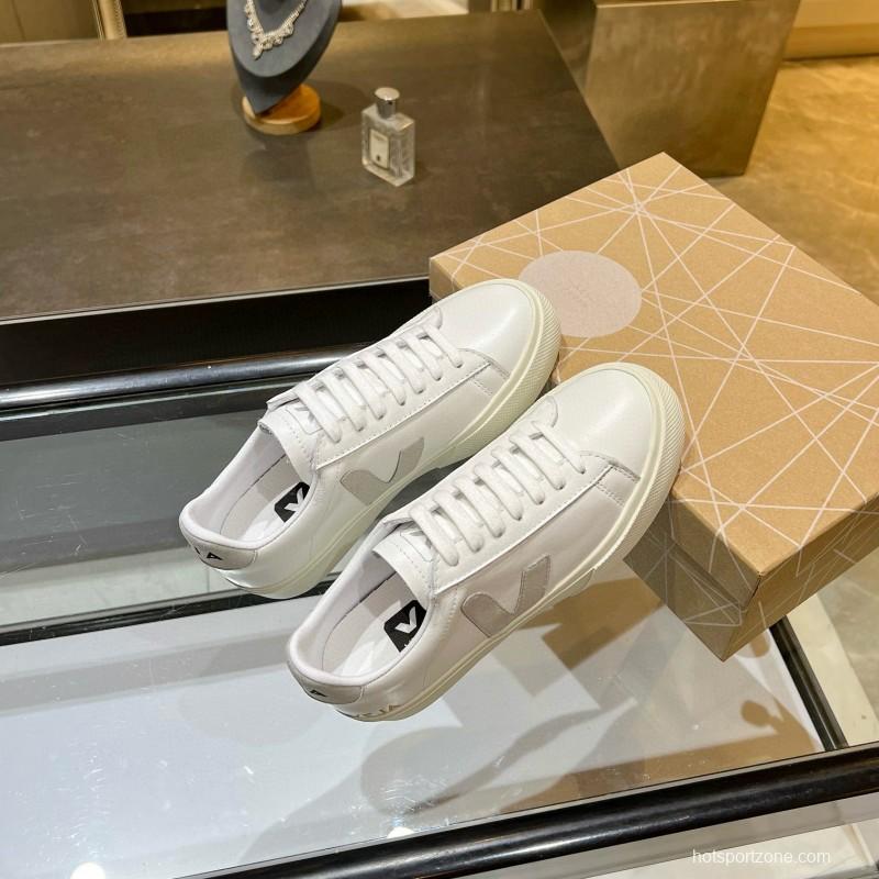 2025 Unisex VEJA White Grey Leather Canvas Sneakers MJ00240