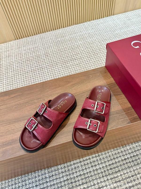 2025 Women Gucci Red Leather Sandals LY00240