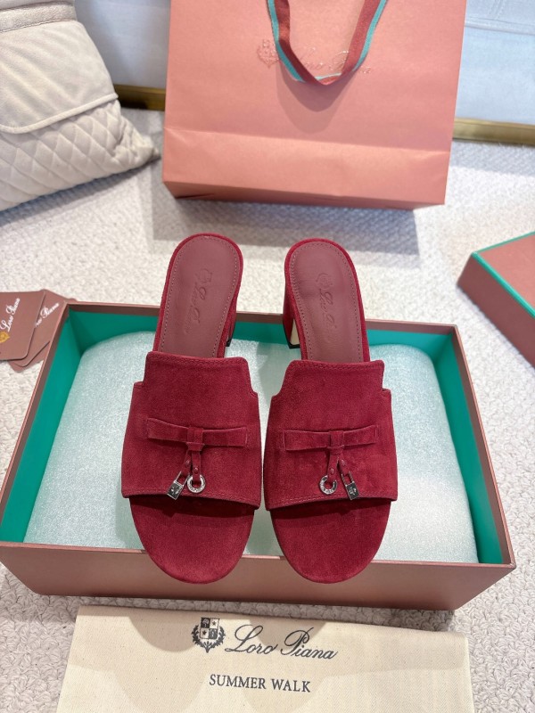2025 Women LP Red Suede Heeled Sandals