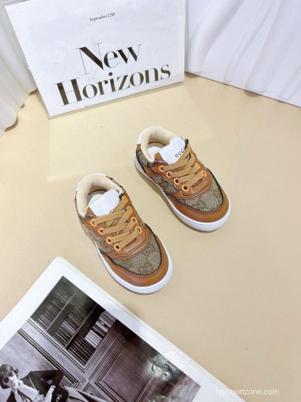 2024 Kids GG Brown Tan Leather Sneakers