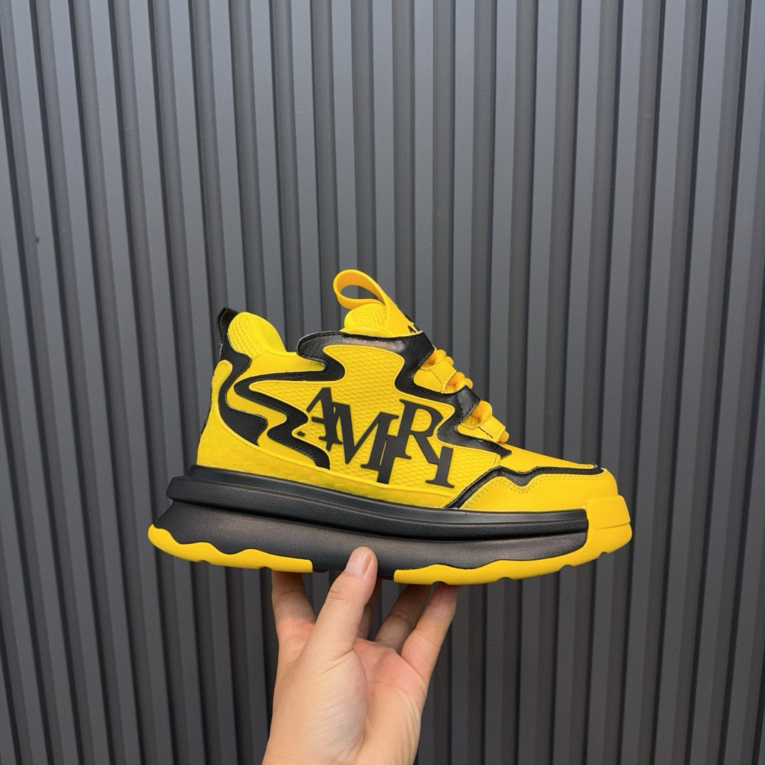 2024 Unisex Amiri Yellow Black Leather Sneakers MJ00410