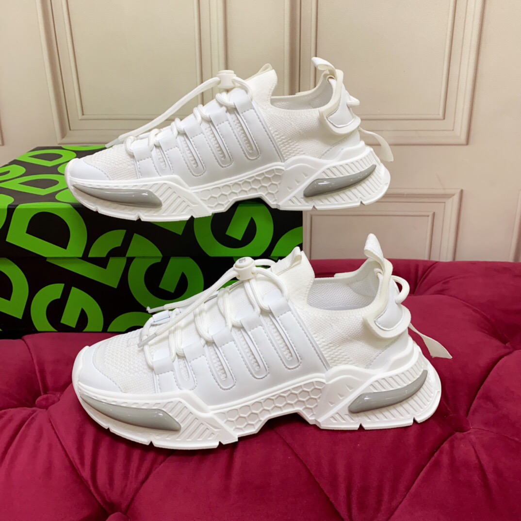 2025 Unisex Dolce & Gabbana White Mesh Leather Sneakers LY00340