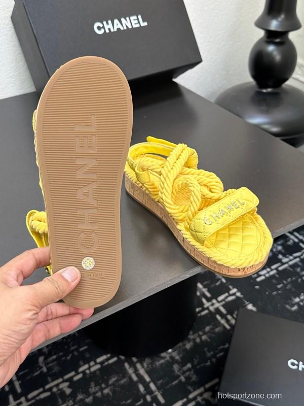 2025 Slippers Chanel Yellow Rope Cork Sole Sandals LY00260