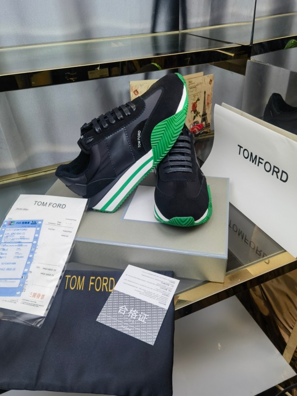 2025 Unisex TOM FORD Black Green Leather Suede Sneakers LY00360(F)/LY00370(M)