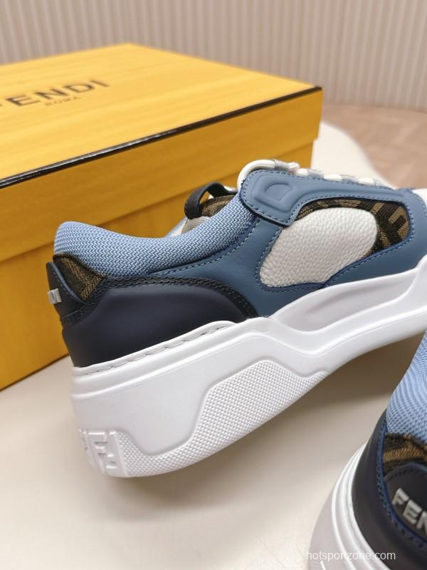 2025 Unisex Fendi Blue White Black Leather Mesh Plimsolls Embossed Badge