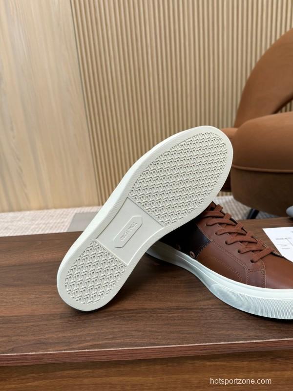 2025 Men TOM FORD Brown Black Leather Sneakers LY00360