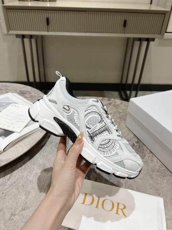 2025 Women Dior White Mesh Leather Sneakers