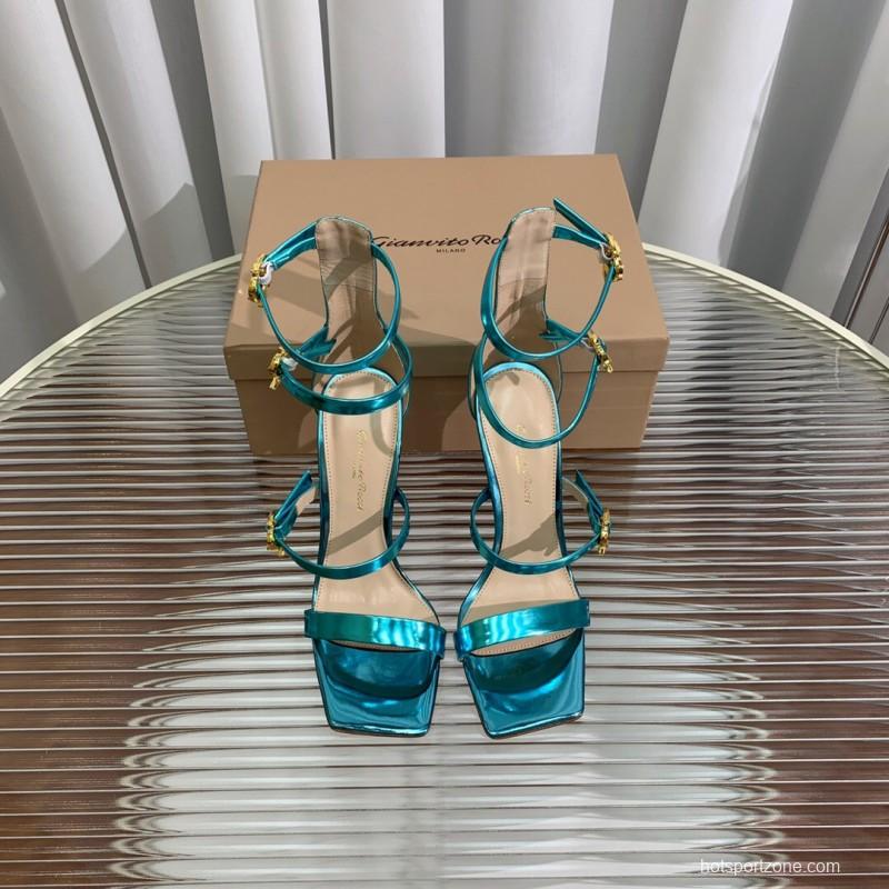 2025 Women Gianvito Rossi Blue Leather High Heel Sandals