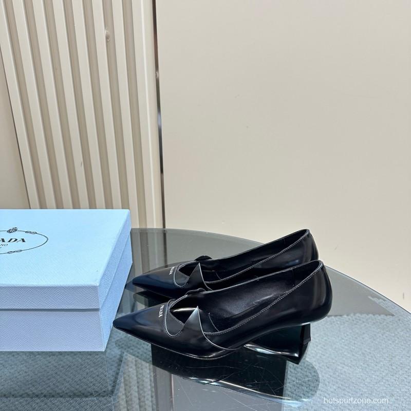 2025 Women Prada Black Leather Heels KFY00310