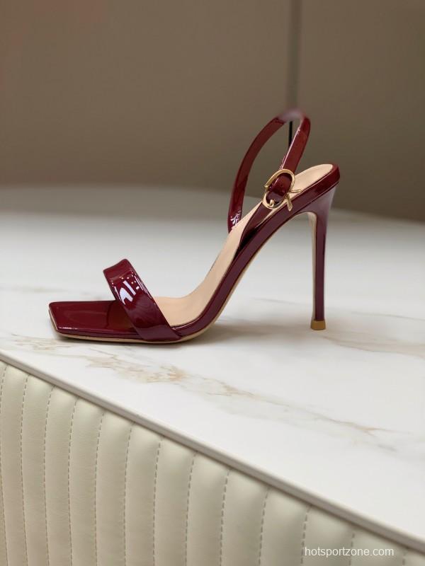 2025 Women Gianvito Rossi Burgundy Patent Leather High Heel Sandals