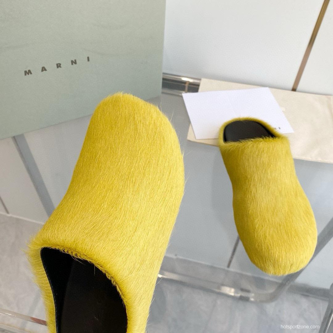 2024 Unisex Marni Yellow Horsehair Leather Mules MJ00320