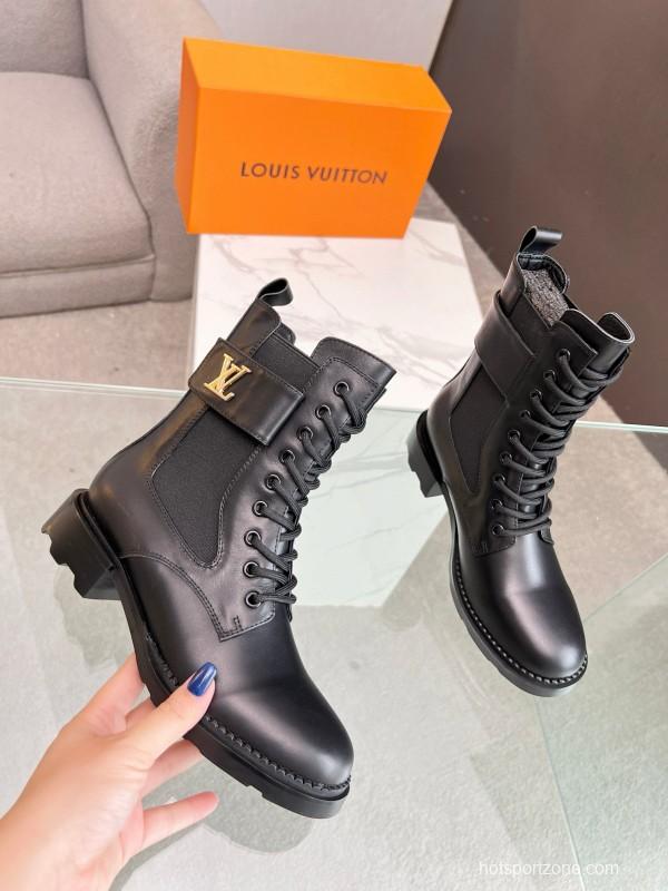 2024 Women Louis Vuitton Black Leather Boots MJ00320