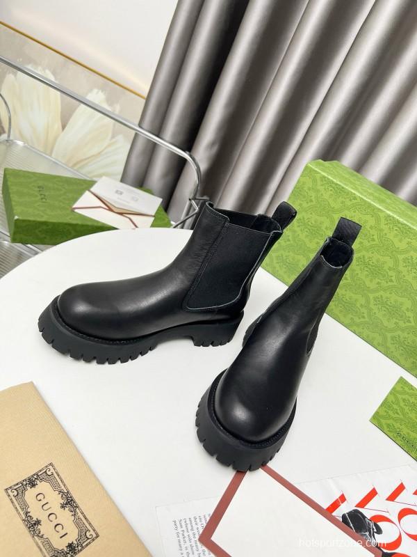 2024 Women Gucci Black Leather Chelsea Boots MJ00340