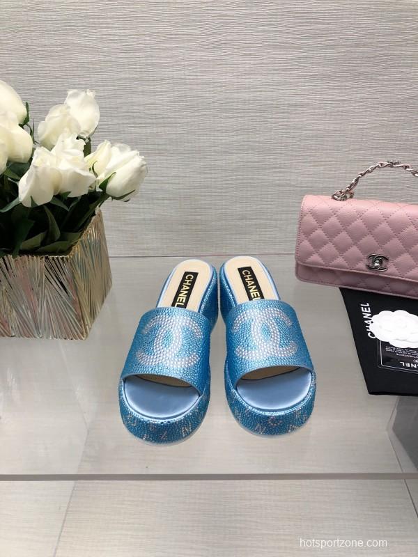 2025 CHANEL Blue Leather Slippers