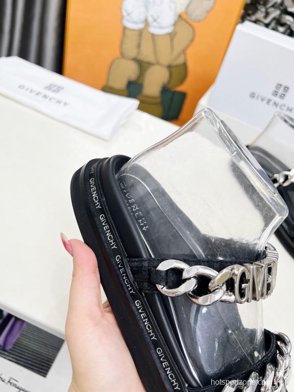 2025 Women Givenchy Silver Leather Sandals Chain LY00250