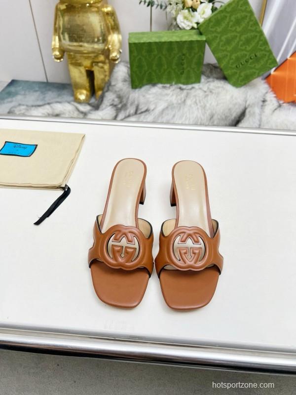 2025 Gucci Brown Leather Slippers MJ00190