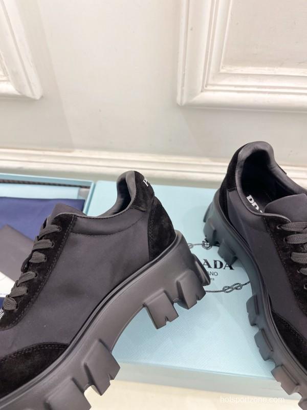 2025 Unisex Prada Black Suede Leather Sneakers KFY00310(F)/KFY00330(M)