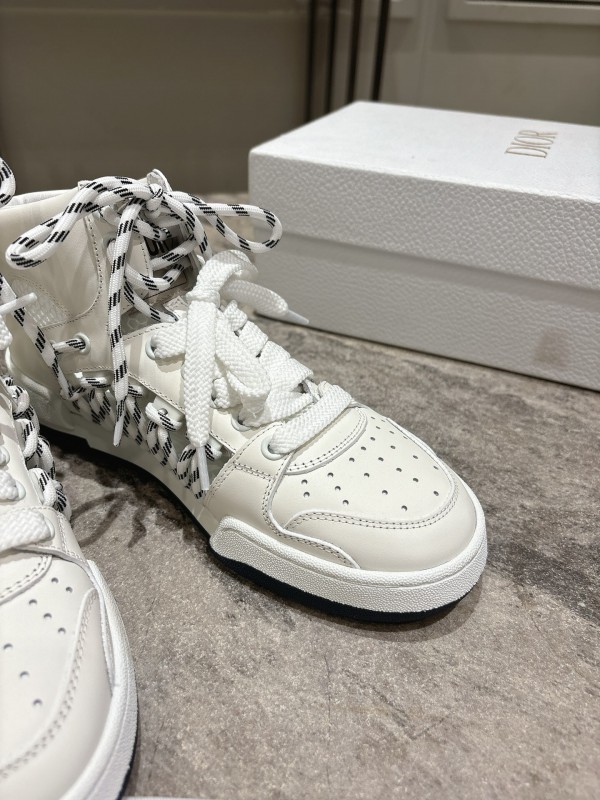 2025 Women Dior White Leather Mesh High-top Sneakers