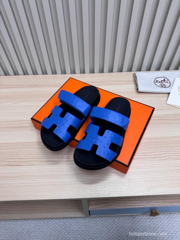 2025 Slippers Hermès Blue Leather Slippers