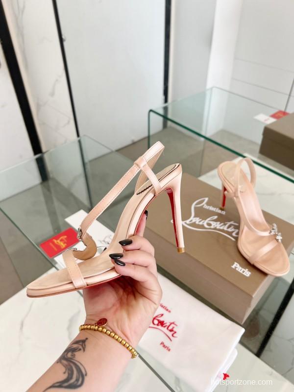 2025 Women ChristianLouboutin Champagne Silk High Heel Crystal LY00300