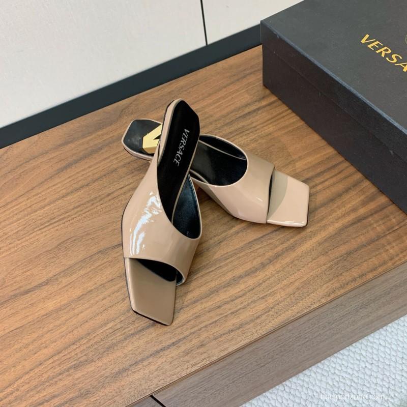 2025 Women VERSACE Beige Patent Leather Slippers