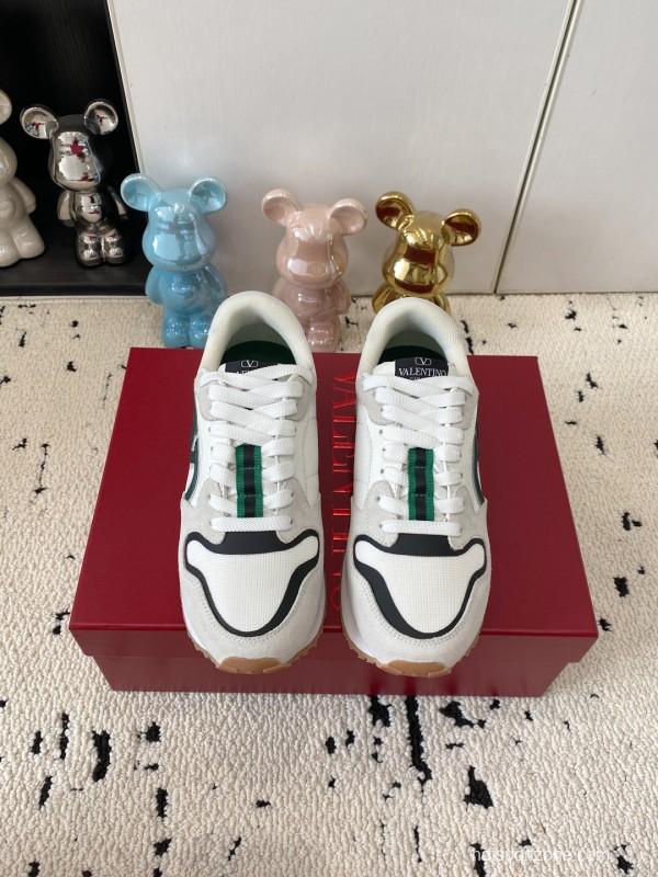 2025 Unisex Valentino White Green Leather Silk Sneakers LY00340