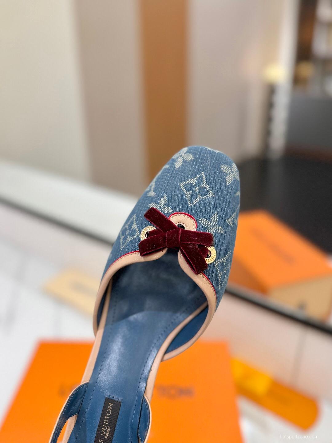 2025 Women Louis Vuitton Blue Denim LV Monogram Leather Sandals Buckle KFY00310