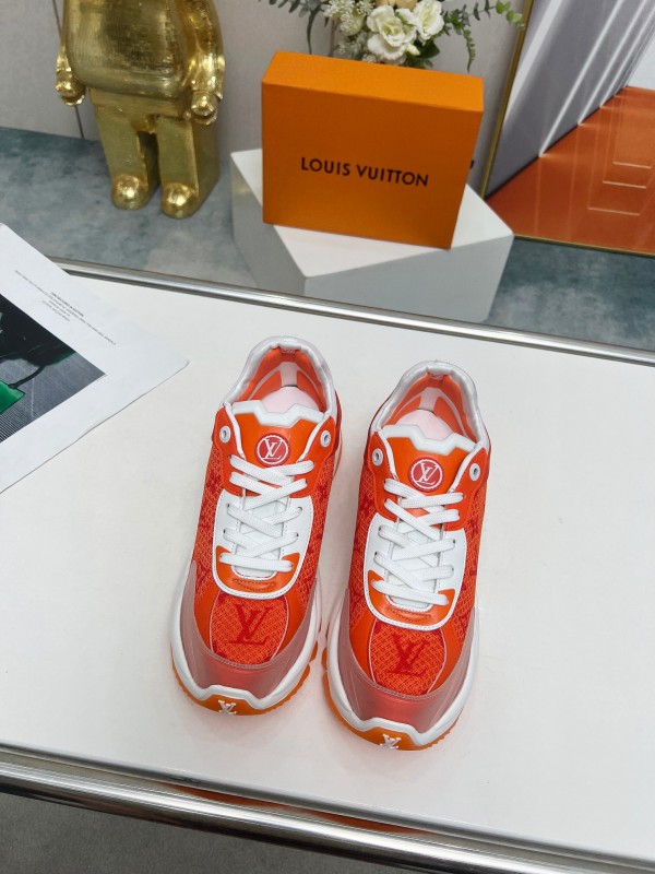 2025 Unisex Louis Vuitton Orange White Mesh Leather Sneakers LY00340(F)/LY00341(M)