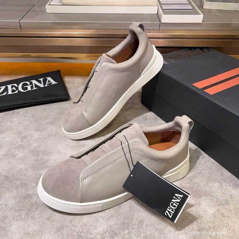 2024 Unisex Ermenegildo Zegna Beige Light Grey Suede Calfskin Sneakers