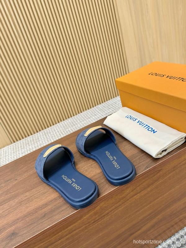 2025 LV Blue Leather Slippers LY00200