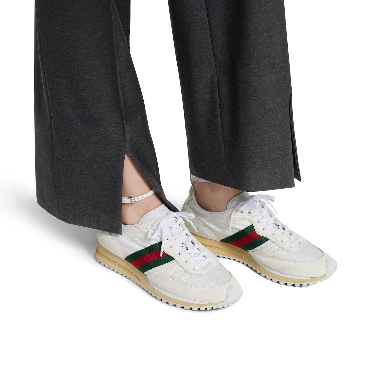 2025 Unisex Gucci White Black Red Fabric Sneakers Detachable Adjustable Ankle Strap LY00340