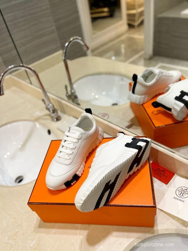 2024 Unisex Hermès White Imported Silk Calfskin Rain Cloth Casual Sneakers MJ00320